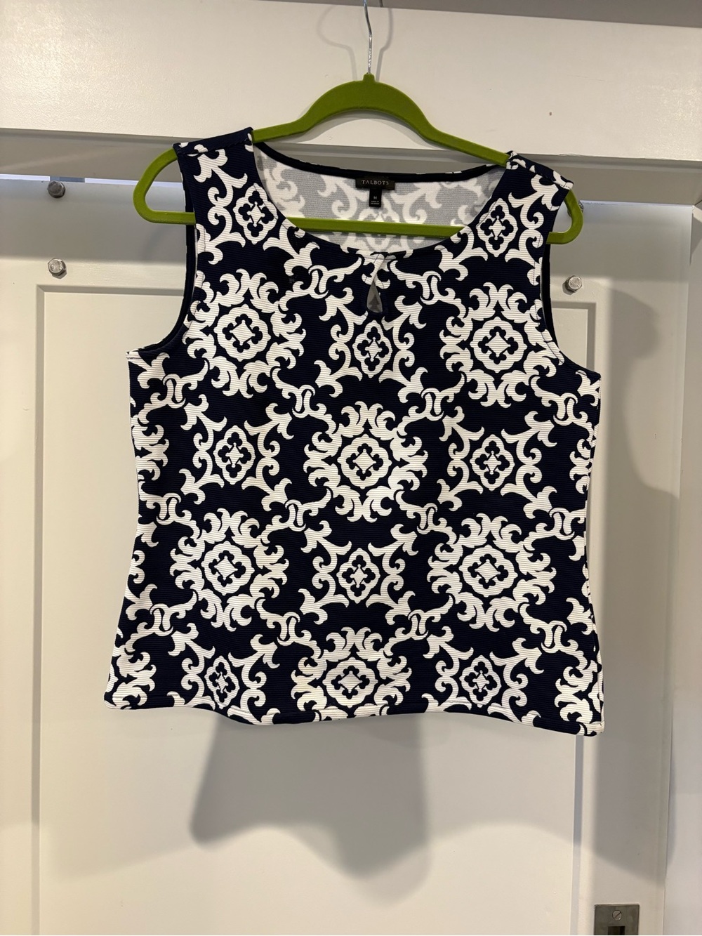 Talbots Navy and White Medallion Sleeveless Tank